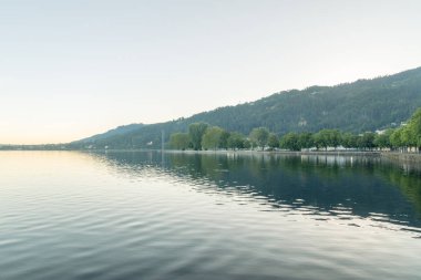 Sabah görünümü wit Obersee gölü (Konstanz Gölü) Bregenz, Avusturya.