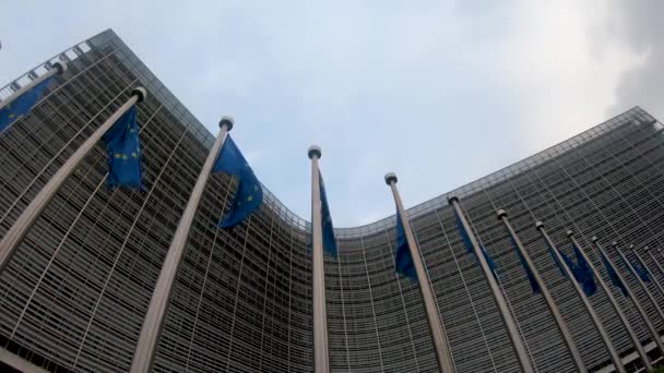 Bruxelles Belgio Giugno 2019 Sventolare Bandiere Dell Presso Edificio Berlaymont — Video Stock