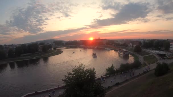 Kraków Polska Lipca 2019 Panoramiczny Widok Wisły Zachodzie Słońca Krakowie — Wideo stockowe