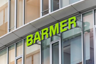 Barmer'ın logosu ve işareti. Barmer Almanya'da devlet sağlık sigortası.