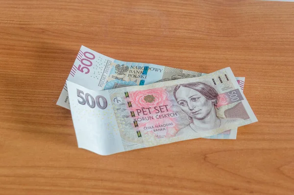 Bancnotele Poloneze Pln Coroana Cehă Czk — Fotografie, imagine de stoc