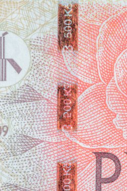 500 CZK banknotunda plastik güvenlik şeridi var. Çek Koruna banknotundaki güvenlik şeridi kalpazanları önlemek için oluşturuldu.