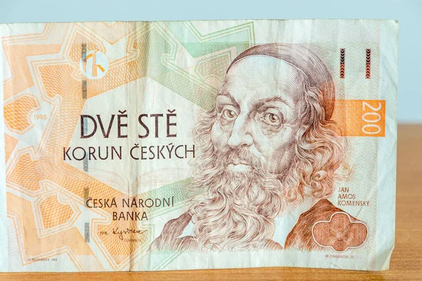 Portrait John Amos Comenius 200 Czk Czech Koruna Banknote John — Stock Photo, Image