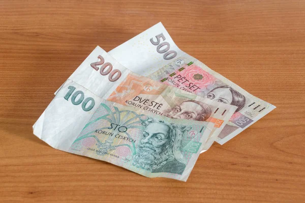 Czk Tjeckiska Kronor Sedlar Träbord — Stockfoto