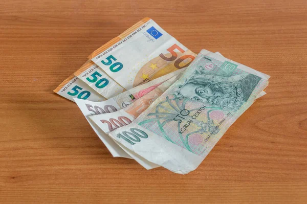 Eurosedlar Eur Och Tjeckiska Kronor Czk — Stockfoto