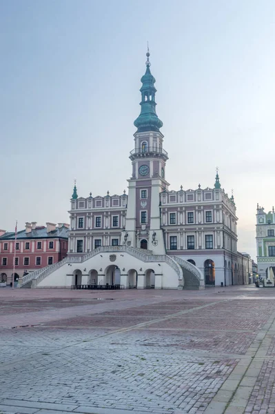 Zamosc Poland June 2020 Town Hall Great Market Square Morning — Stock Photo, Image