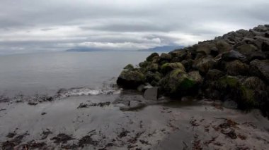 Deniz dalgaları İzlanda kıyılarında kayalara çarpıyor..