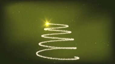 Düşen kar ile sarı animasyonlu Noel ağacı.