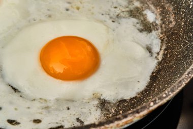 Bir fryed tava üzerinde yumurta pişirme