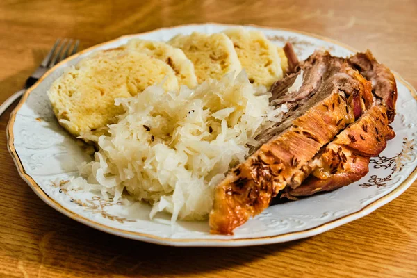 Czech food pork meat with gabbage and dumplings