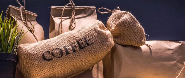 Stoffbeutel Für Kaffeebohnen Die Qualität Der Kaffeebohnen Länger Erhalten — Stockfoto