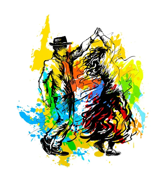 Birkaç dansçı, halk dansları. Vektör çizimi