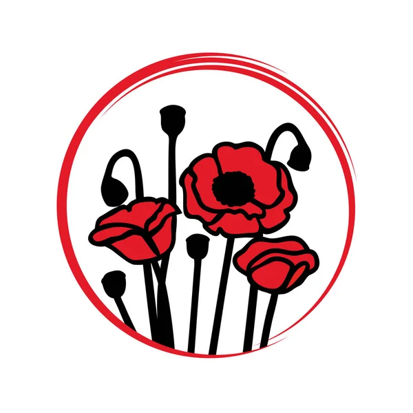 Logo Červenými Máky Kruhu Izolovaných Bílém Pozadí — Stockový vektor