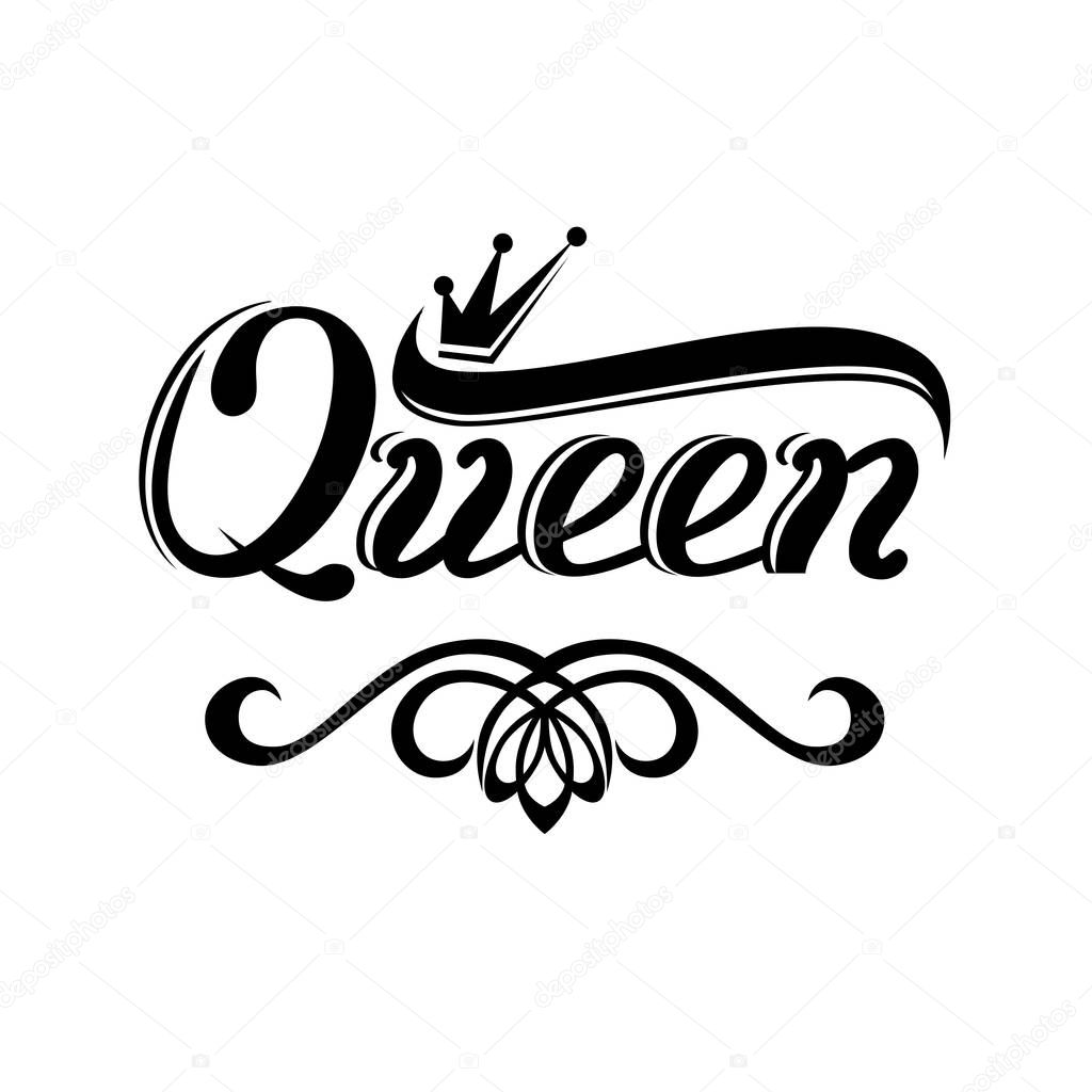 Black logo with royal crown with decorative element and lettering isolated over white background.