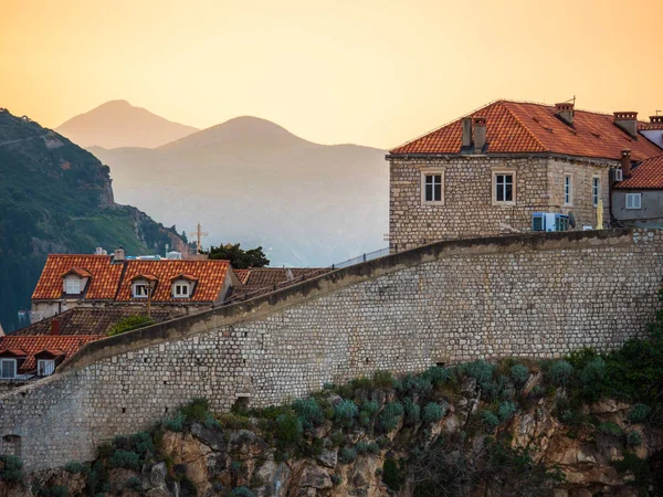 Dubrovnik Croacia Vista Las Murallas Ciudad Construida Sobre Vegetación Cubierta — Foto de Stock