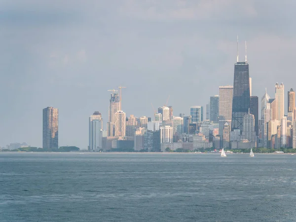 Güzel Panoramik Chicago Manzarası Ile Eski Yeni Gökdelenler Michigan Gölü — Stok fotoğraf