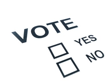 Genel bir Evet ya da Hayır oylama oy açık alan ve kısmen odak dışı beyaz bir arka plan üzerinde izole fotoğrafı kapatın.