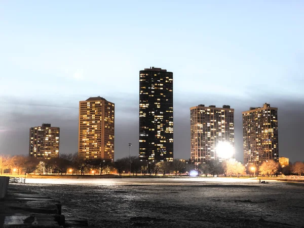 Beautiful Long Exposure Night Photograph High Rise Residential Condo Buildings — Stock Photo, Image