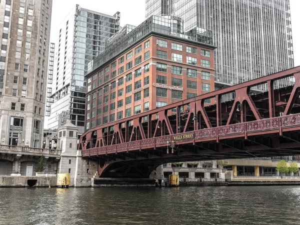 Chicago April 9Th 2017 Wells Street Drawbridge Sits Quiet Empty — Stock Photo, Image