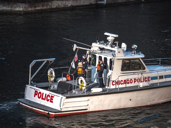 Chicago Marzo 2019 Barcos Policía Chicago Hacen Sus Rondas Para — Foto de Stock