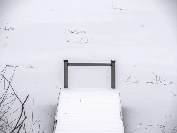 Kış Sezonunda Kırsal Wisconsin Karla Kaplı Donmuş Gölet Veya Göle — Stok fotoğraf