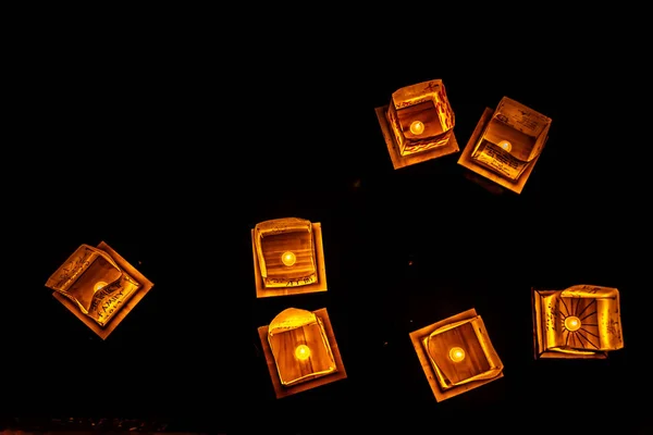 Chicago July 20Th 2019 Glowing Orange Lanterns Float South Lagoon — Stock Photo, Image