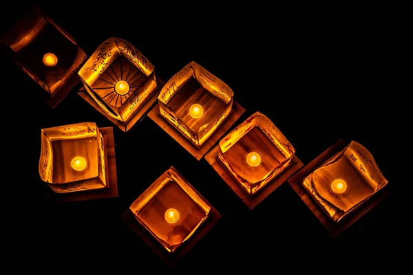 Chicago July 20Th 2019 Glowing Orange Lanterns Float South Lagoon — Stock Photo, Image