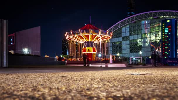 伊利诺伊州芝加哥 2019 游客和游客喜欢乘坐在秋千上乘坐 在明亮的灯光下 在海军码头的夜空中旋转 夜幕降临 — 图库视频影像