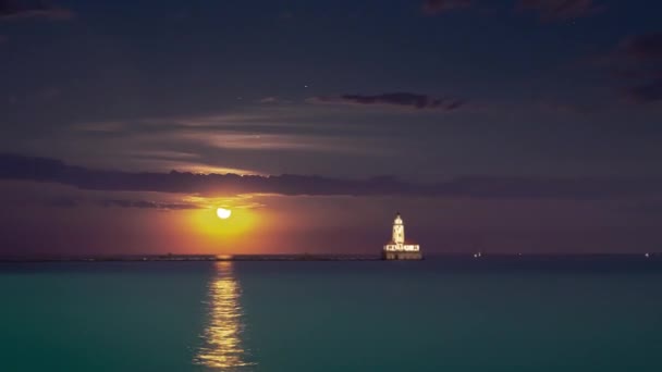 Chicago September 2019 Segelboote Sportboote Und Kreuzfahrtschiffe Ziehen Leuchtturm Des — Stockvideo