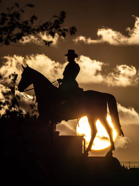 Chicago September 2019 Solen Sätter Hästen Ulysses Grant Skulptur Och — Stockfoto