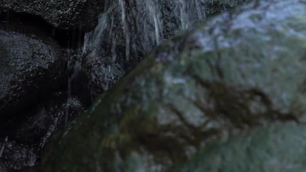 Bir Adamın Kayalık Yüzeyinden Akan Dikey Beyaz Tavasını Kapatın Kayalık — Stok video