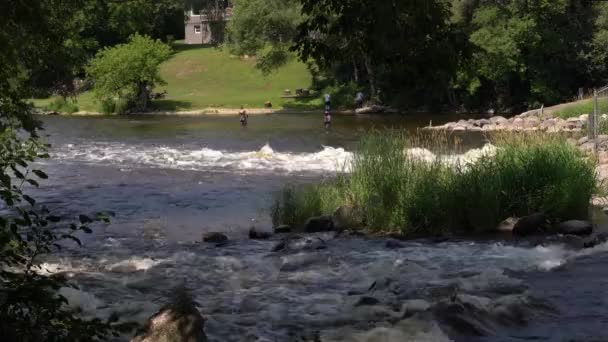 Burlington July 3Rd 2020 Couple Fisherman Stand Middle Fox River — Stock Video