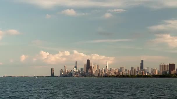 Hermoso Horizonte Chicago Ciudad Viaje Lapso Tiempo Atardecer Como Veleros — Vídeo de stock