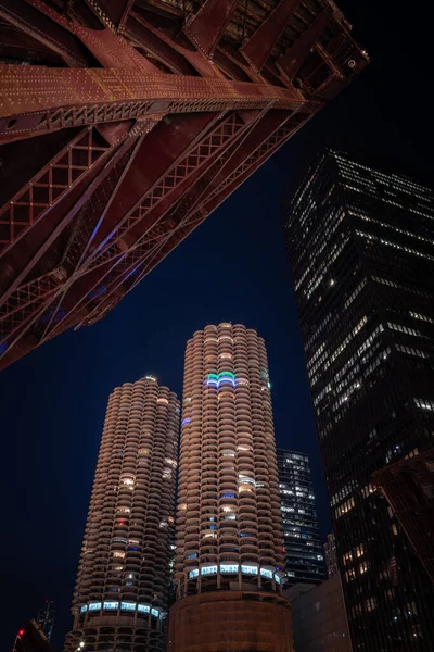 Chicago August 12Th 2020 Raised Draw Bridge Downtown Towers Marina — Stock Photo, Image