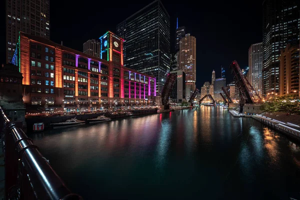 Chicago August 12Th 2020 Rainbow Colored Lights Reid Murdoch Building — Stock Photo, Image