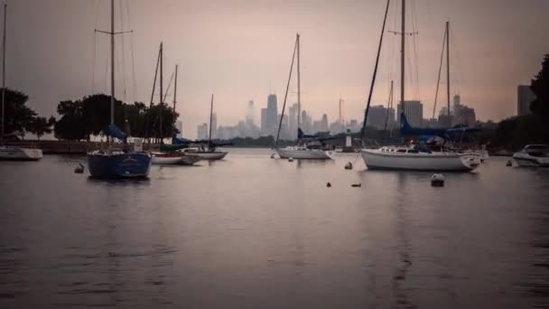 Chicago September 2020 Moln Och Dimma Svävar Runt Stadens Skyline — Stockvideo