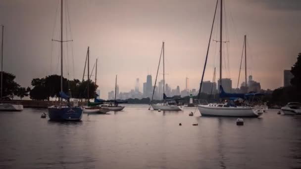 Chicago Setembro 2020 Nuvens Névoa Pairam Torno Dos Prédios Arranha — Vídeo de Stock