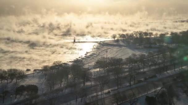 Chicago Januar 2019 Schichten Wirbelnder Nebelwolken Heben Das Kühlende Wasser — Stockvideo