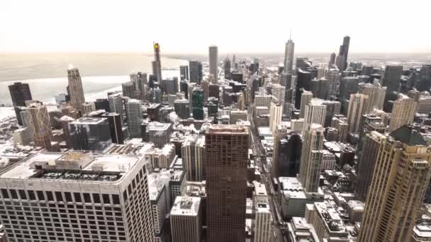 Bela Panning Panorâmica Aérea Chicago Skyline Ver Lapso Tempo Edifícios — Vídeo de Stock
