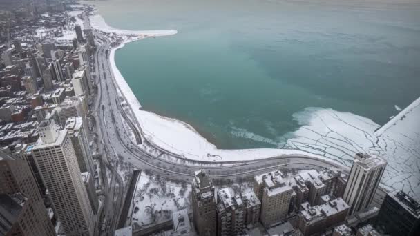 Piękny Widok Upływu Czasu Jezioro Michigan Częściowo Zamarznięte Lake Shore — Wideo stockowe