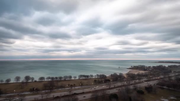 Chicago 2019 Március Erős Bolyhos Fehér Kék Felhők Lebegnek Michigan — Stock videók