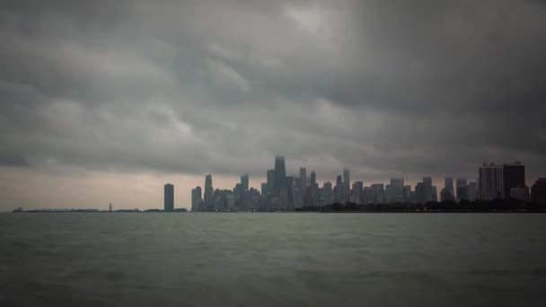 Panoramatické Město Panorama Pohled Čas Vypršel Chicaga Dramatickou Bouřkou Mraky — Stock video