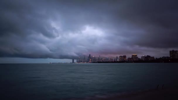Panoramatické Město Panorama Pohled Čas Vypršel Chicaga Dramatickými Růžové Fialové — Stock video