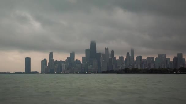 Panorera Panoramautsikt Staden Skyline Visa Tid Förflutit Chicago Med Dramatiska — Stockvideo