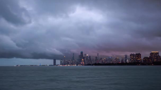 Panning Out Πόλη Ορίζοντα Άποψη Time Lapse Του Σικάγο Δραματική — Αρχείο Βίντεο