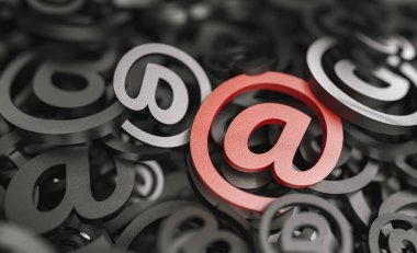 İşaretinde büyük mavi, pazarlama, spam ve gazete konsepti olan Sonsuz E- posta işareti