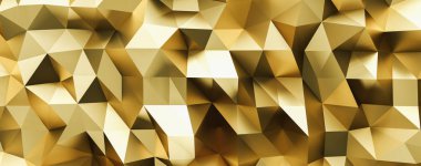 soyut altın kristal düşük polimer arka plan, lüks altın metalik doku, panorama, geniş panoramik çokgen duvar kağıdı