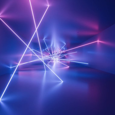 ultraviyole neon kare çizgiler, parlayan çizgiler, tünel, koridor, sanal gerçeklik, soyut moda arkaplan, mor neon ışıklar, kemer, pembe mavi renkli renkler, lazer gösterimi