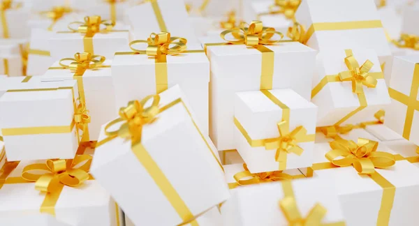 Unendliche Weihnachtsgeschenkboxen Mit Goldener Schleife — Stockfoto