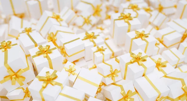 Regali Sfondo Natale Con Molti Fiocchi Oro — Foto Stock
